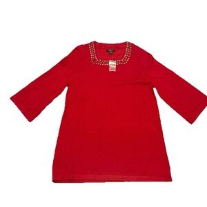 Style & Co. Stud-Embellished Red Square Neck Sweater